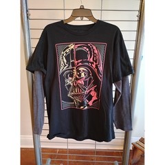 Star Wars Darth Vader Layered Look Graphic T-Shirt Mens XL Black Pink Thermal