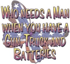 Adult DryBlend® T-Shirt – ( WHO NEEDS A MAN – HUNTING / TRUCK / GUN)