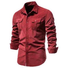 Cotton Men’s Shirt Casual Fashion Solid Color Corduroy Shirts Autumn Slim