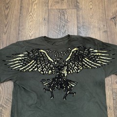 AFFLICTION Y2K Green Tie-Dye Gold Black Foil Velvet Graphic Eagle Shirt Sz XL