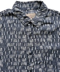 Seasalt Men’s Shirt Medium Blue Heron Short Sleeve Linen Collage Lines “Inkwell”