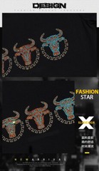 New Fashion Bull Rhinestones Summer Short Sleeve Luxury Men Streetwear T-Shirt