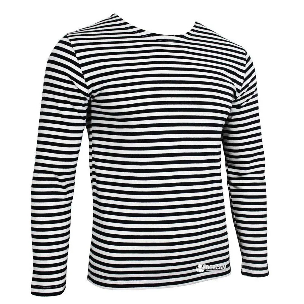 Black-White Sleeve Ukrainian Telnyashka Military Striped Cotton , Size S