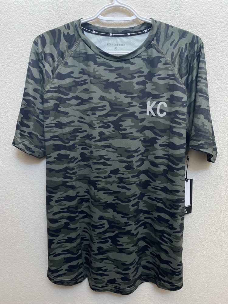 Kenneth Cole Active T Shirt Large Green Camo Crew Neck Tech SS Tee NWT $49