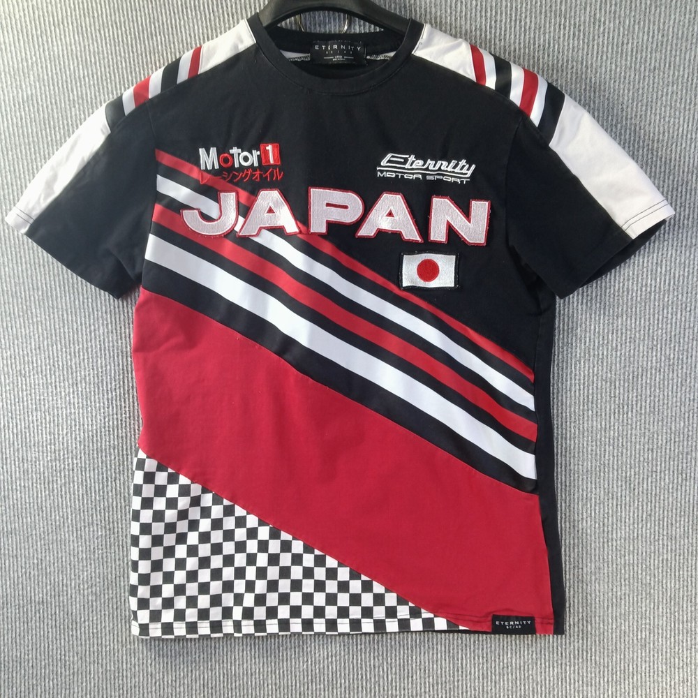 Eternity BC AD Shirt Mens L Black Red White Color Block Japan Katakana Motor 1