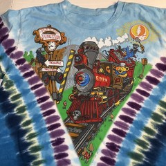 Grateful Dead Shirt Mens Large Tie Dye Casey Jones Train Liquid Blue 2011