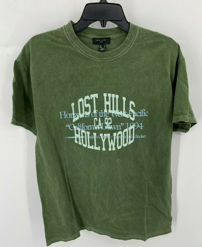 New Look T-Shirt Mens Size S Olive Green Hollywood Graphic Crew Neck Pullover
