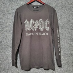 AC DC Back in Black Long Sleeve Shirt Gray Spellout Medium Rock Band Arm Graphic