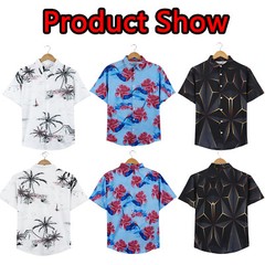 Men Hawaiian Shirts Floral Palm Tree Sunset Surf Beach Party Holiday Stag Dance