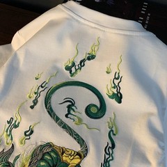 Men Embroidery Dragon Graphic T-Shirt Casual Short Sleeve Crewneck Cotton Tee