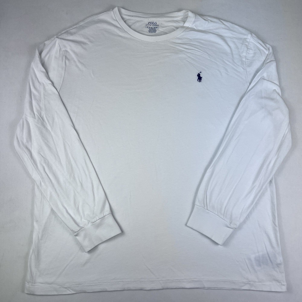 Polo Ralph Lauren Classic Fit T-Shirt Men’s Top XL White Preppy Long Sleeve Tee