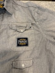 Parish Nation Mens Button Up, Outlaw Motoclub On Back Pinstripe Shirt-3XL