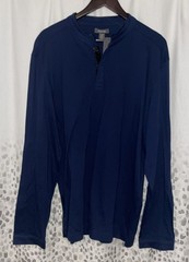 Kenneth Cole Reaction Pleather Trim Elbow Patches Long Sleeve Shirt Blue XXL
