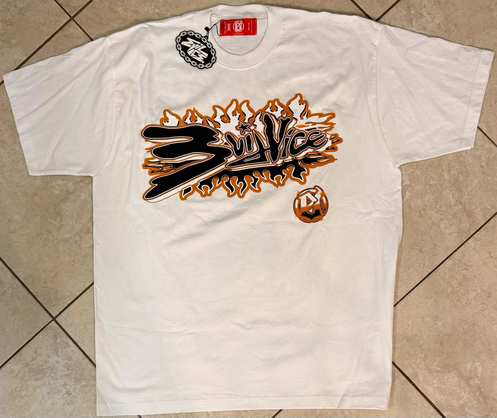 Evil Vice Men’s XXL White Double-Sided Hunting Graphic Print Crew Neck T-Shirt