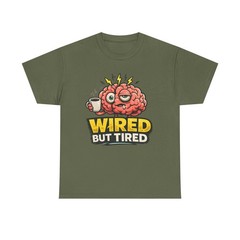 Wired But Tired Brain Graphic Tee | Coffee Cartoon Brain