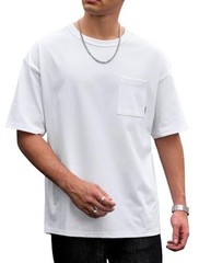Men’s Oversized Pocket T-Shirt Heavyweight Cotton Summer Short X-Large White