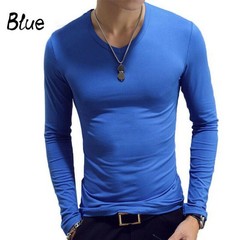 Men Long Sleeve Slim Fit V-Neck Sports Bodybuilding T-shirt Tops Basic Tee C2UK