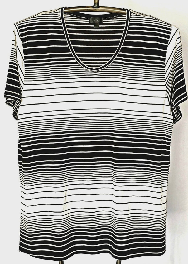EN NOIR Black & White Varied Stripe Short Sleeve T-Shirt Size L