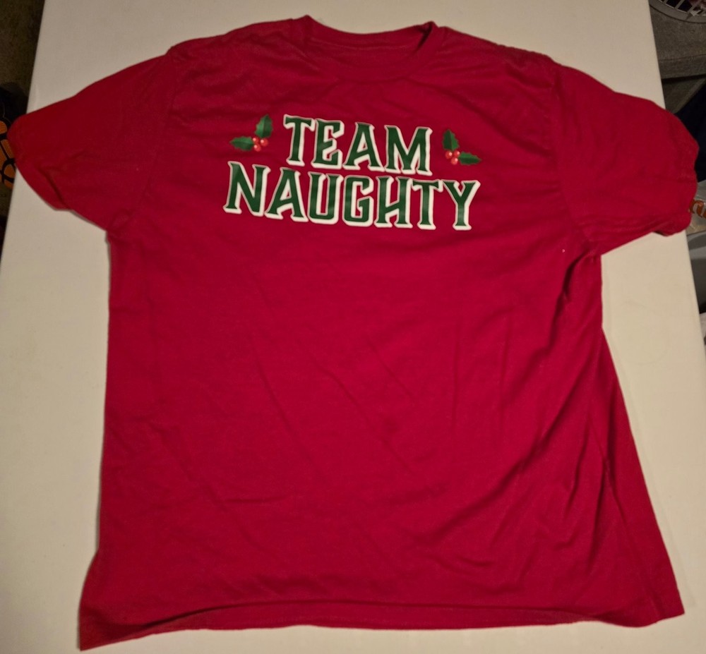 Holiday Time T-Shirt Men’s Red XL Team Naughty Graphic Tee Crew Neck