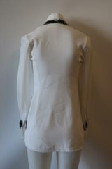WOMENS CHRISTINA MAKOWSKY CREAM BLACK RHINESTONE COLLAR BLOUSE S *