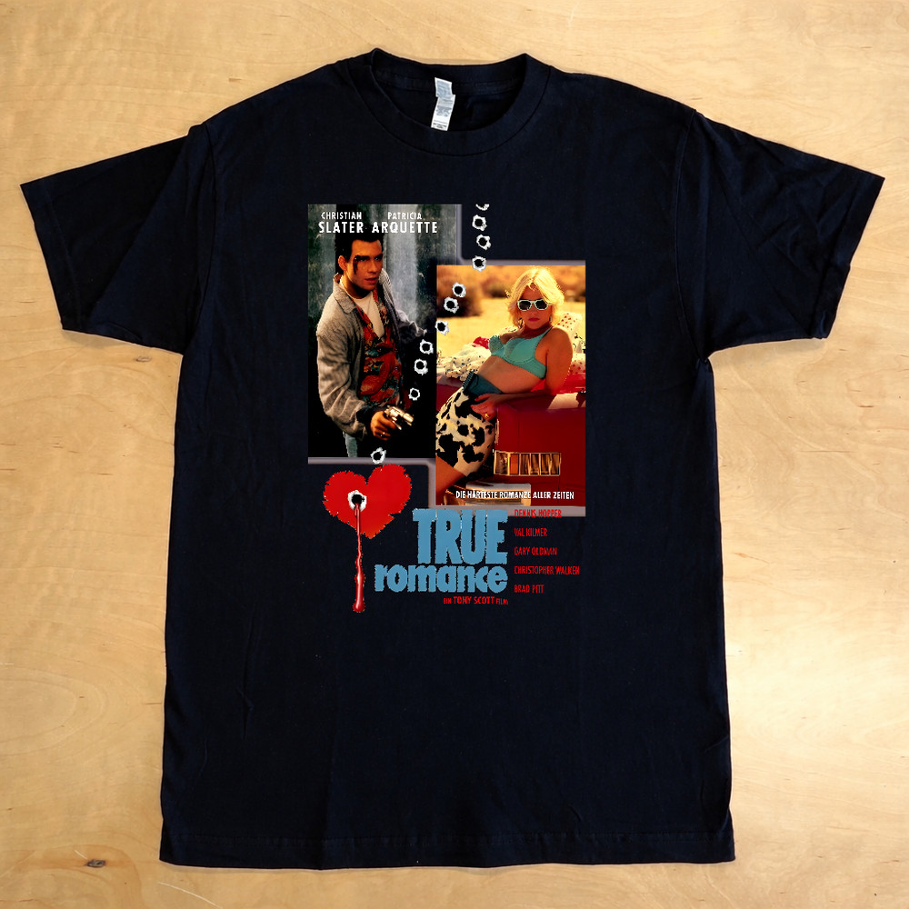 90s Action Movie Poster T-Shirt – Cool German Design, True Romance Style