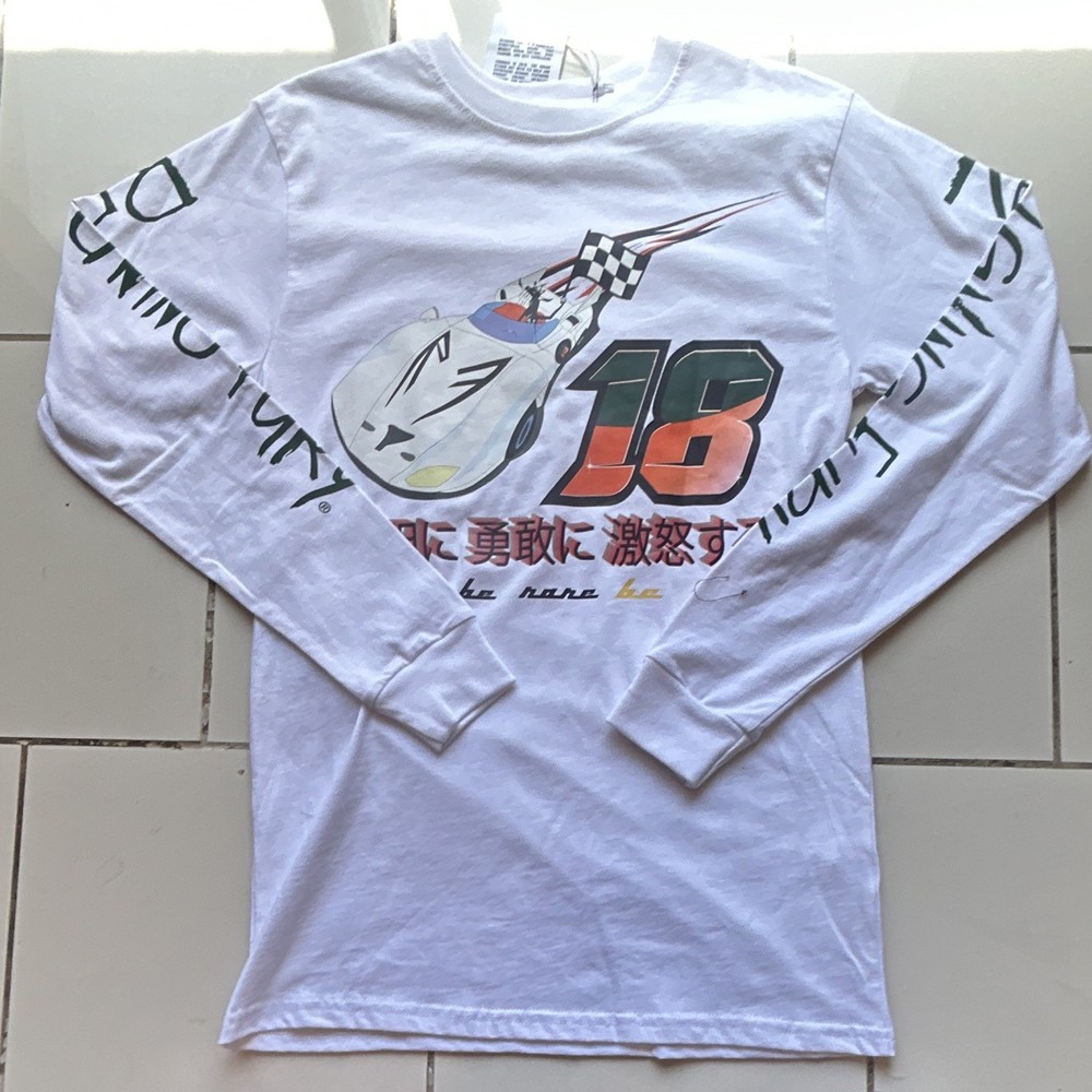 Reigning Fury Men’s White Racing Race Car Graphic Long Sleeve T-Shirt Size S