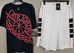JORDAN 1 JUMPMAN WINGS OUTFIT SHIRT + SHORTS SET WHITE BLACK INFRARED (SIZE XL)