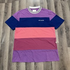 2019 Aime Leon Dore Striped Ribbed Collar Tee Purple Men’s Size Medium
