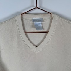 Pierre Cardin Medium Beige V-Neck Waffle Knit Short Sleeve T-Shirt Vtg Unisex