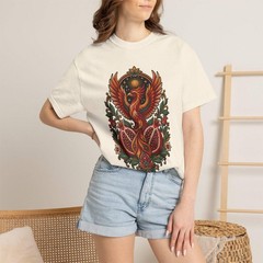 Embroidered Pomegranate Phoenix T-Shirt Graphic