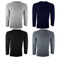 PACK OF 2 x Mens T Shirts Crew Neck Long Sleeve Plain Tee Shirt