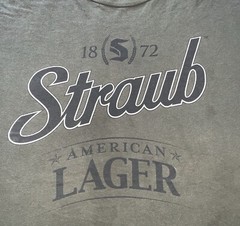 Straub American Lager 1872 Men’s XL olive-green t-shirt District Made 24 by 29.5