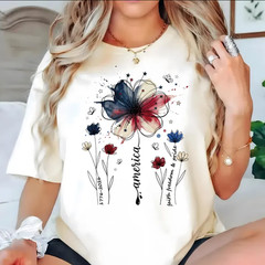 USA 250th Anniversary Comfort Colors Floral Tee, 1776-2026 Patriotic Shirt