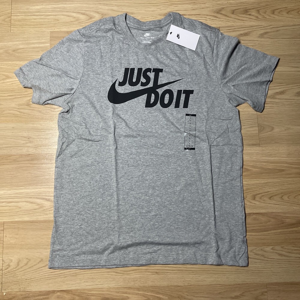 Nike Men Gray Black Short Sleeve Just Do It Logo T Shirt AR5006-063 Size L NWT