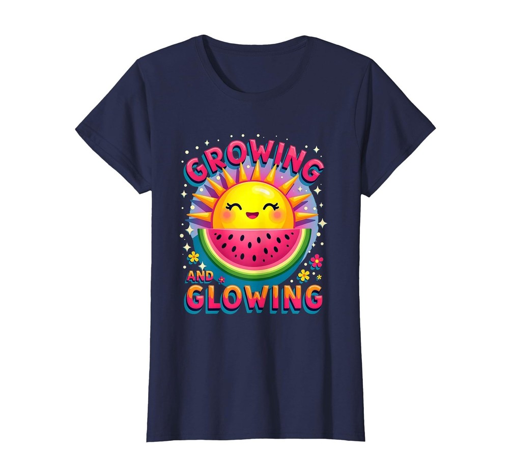 Elegant Growing & Glowing Maternity Summer T-Shirt, Navy Blue, Medium