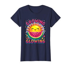 Elegant Growing & Glowing Maternity Summer T-Shirt, Navy Blue, Medium