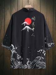 RANMARU KIMONO Men’s Summer Short-sleeved Printed Shirt Shirt Fashion