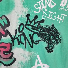 HUGE Fashion Exchange Men’s MED Aqua Graffiti King Savage Graphic T-Shirt Cotton