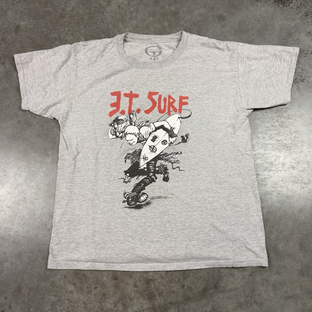 ET Surf T Shirt Youth Large Gray Grunge Punk Beach Preowned