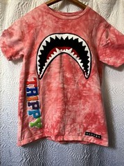 MENS SMALL HUDSON OUTERWEAR SHARK MOUTH TRIPPY PATCHES TYE DYE PINK SHIRT