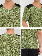 Men’s V Neck Animal Print Short Sleeves T-Shirt Tops Green Black S