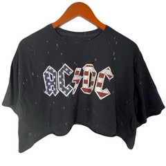 AC/DC 1980 US Tour Graphic Tshirt Black Bleach Wash Cropped Rock Band Tee XLarge