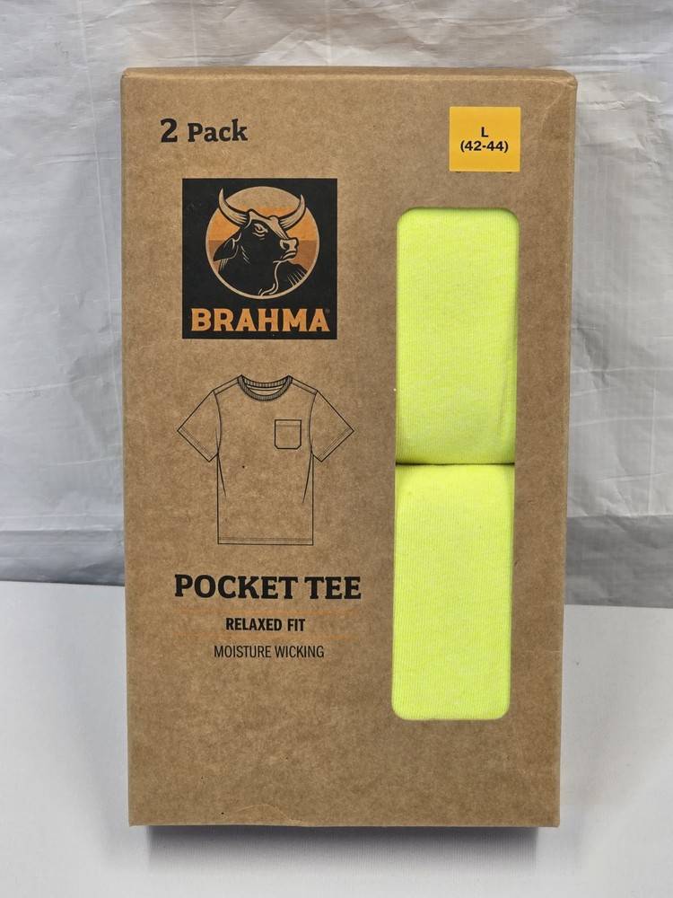 Brahma Yellow Pocket T-Shirt 2-Pack Men’s Large 42-44 Relaxed Fit New/Sealed N