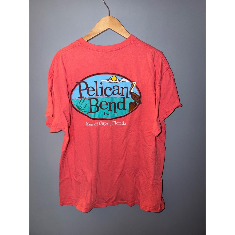 Gildan Pelican Bend Isles of Capri Florida Graphic T-Shirt Coral Mens XL