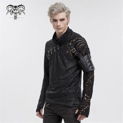 Devil Fashion Men Gothic Punk Pullover Pins Asymmetrical Long Sleeve T-shirt