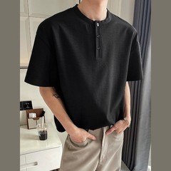 Men’s Casual Lightweight T Shirt Imitation Linen Texture Collar Design
