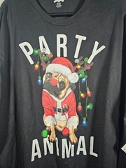 Holiday Time Unisex Sz 3XL Black PARTY ANIMAL Christmas Funny Tshirt Santa Pug