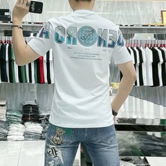 New Fashion Trend Tiger Hot Diamonds Rhinestone Summer Luxury Men Cotton T-Shirt