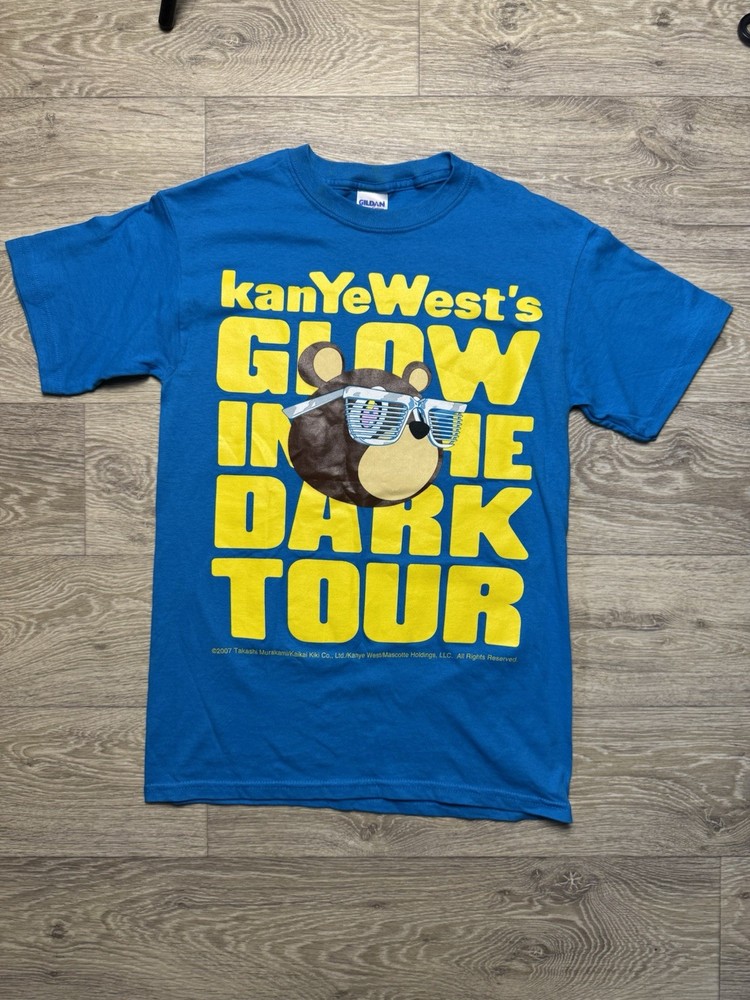 Vintage 2007 Kanye West Glow In The Dark Tour T-Shirt Blue Size S Rare