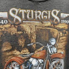 1991 Sturgis Halrey Davidson 3D Emblem Faded Black T Shirt Large VTG